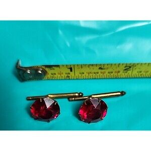 Vintage Red Plastic Brass Shirt Studs – Mid-Century Men’s Formal Jewelry Set